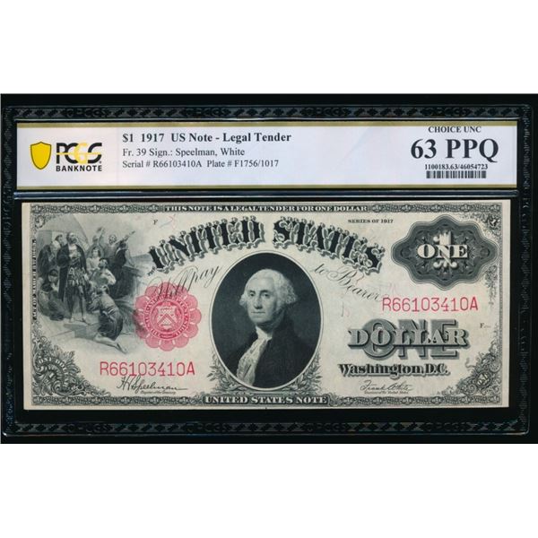 1917 $1 Legal Tender Note PCGS 63PPQ