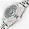 Image 3 : Rolex Ladies Stainless Steel Quickset Black Index Diamond And Emerald Bezel Date