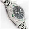 Image 4 : Rolex Ladies Stainless Steel Quickset Black Index Diamond And Emerald Bezel Date