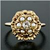 Image 2 : Vintage 14k Yellow Gold .21 ctw European Diamond & Pearl Cluster Open Tiered Rin