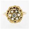 Image 4 : Vintage 14k Yellow Gold .21 ctw European Diamond & Pearl Cluster Open Tiered Rin