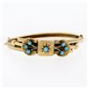 Image 1 : Vintage Etruscan Revival 14K Gold Persian Turquoise Textured Bow Bangle Bracelet