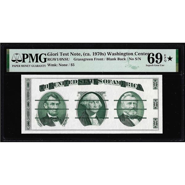 Circa 1970's Washington Center Giori Test Note PMG Superb Gem Uncirculated 69EPQ STAR