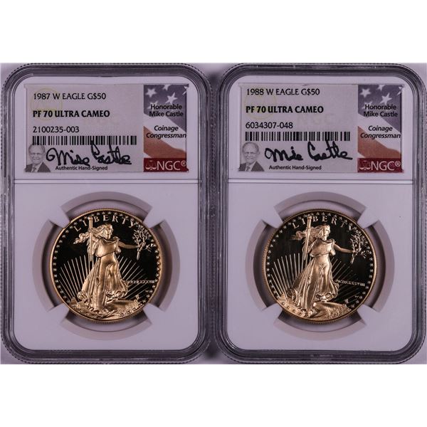 1987-1988 $50 Proof American Gold Eagle Coins NGC PF70 Ultra Cameo Castle Signature