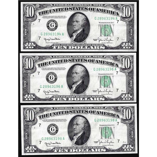 Lot of (3) 1950 $10 Federal Reserve Notes Chicago