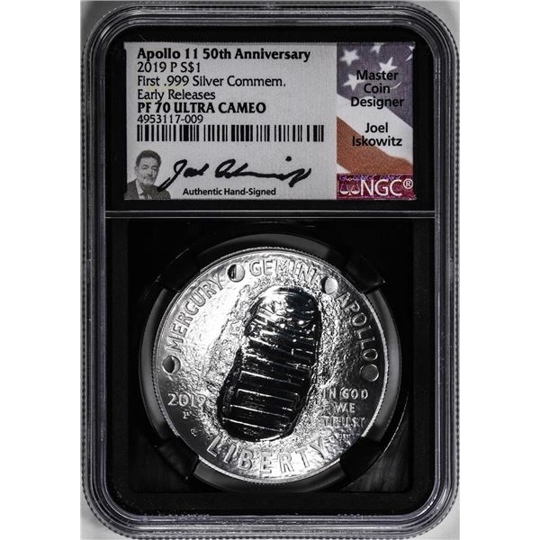 2019-P $1 Proof Apollo 11 Commemorative Silver Dollar Coin NGC PF70 UC Iskowitz Signed