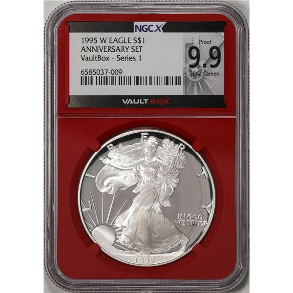 1995-W $1 American Silver Eagle Coin NGCX Proof 9.9 Ultra Cameo VaultBox Series 1