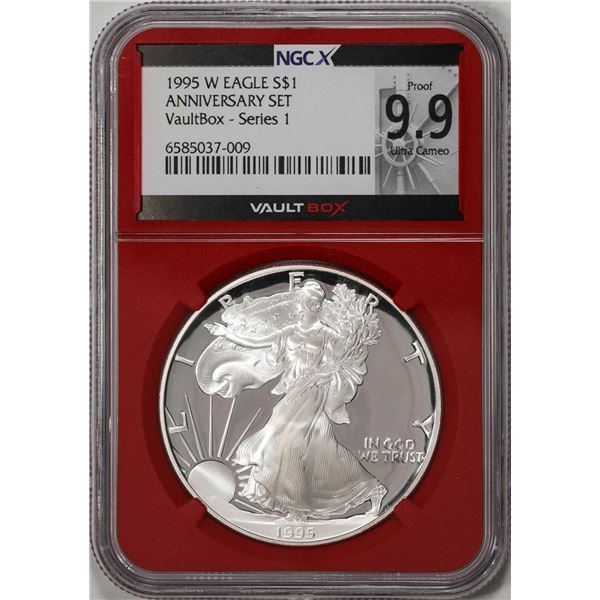 1995-W $1 American Silver Eagle Coin NGCX Proof 9.9 Ultra Cameo VaultBox Series 1