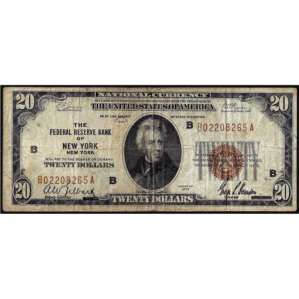 1929 $20 Federal Reserve Bank Note New York