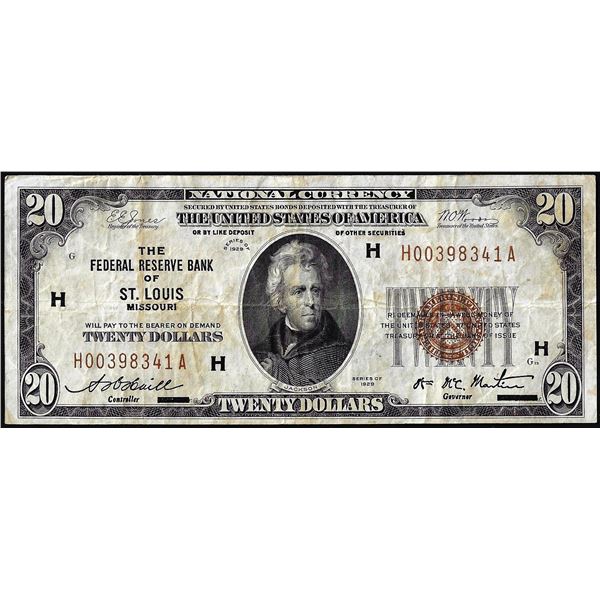 1929 $20 Federal Reserve Bank Note St. Louis