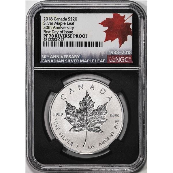 2018 Canada $20 Maple Leaf Silver Coin NGC PF70 Reverse Proof FDOI with COA