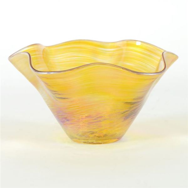 Glass Eye Studios "Mini Wave Bowl (Gold)" Hand Blown Glass Sculpture (Second)