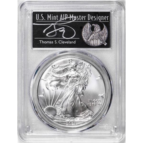 2021-(S) Ty. 1 $1 American Silver Eagle Coin PCGS MS70 Cleveland Signed San Francisco