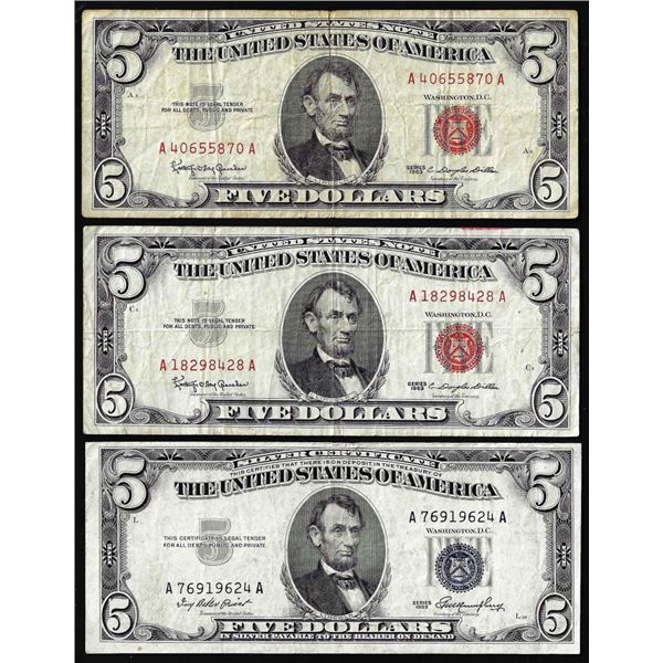 Lot of 1953 $5 Silver Certificate & 1963 $5 Legal Tender Notes