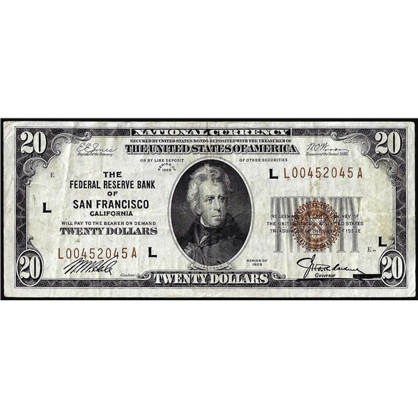 1929 $20 Federal Reserve Bank Note San Francisco