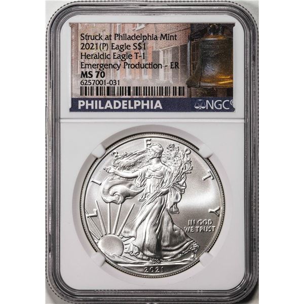 2021(P) Type 1 $1 American Silver Eagle Coin NGC MS70 ER Philadelphia Emergency Issue