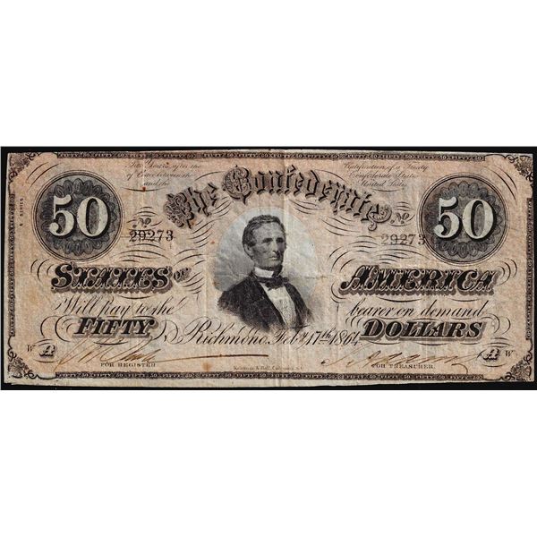 1864 $50 Confederate States of America Note