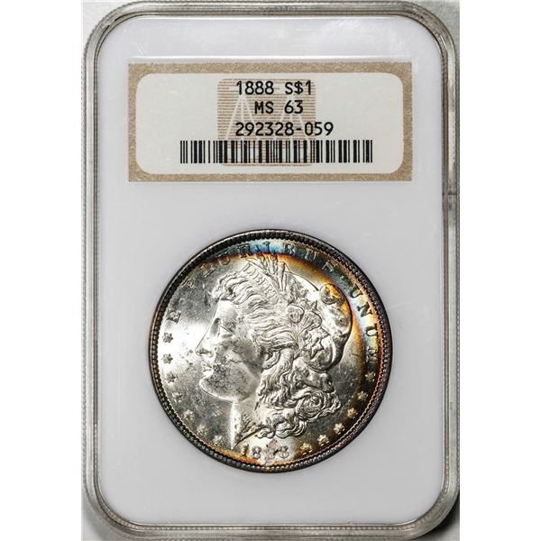 1888 $1 Morgan Silver Dollar Coin NGC MS63 Amazing Toning