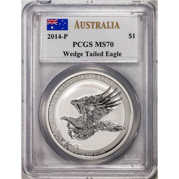 2014-P $1 Australian Wedge Tailed Eagle Silver Coin PCGS MS70 Mercanti Signature