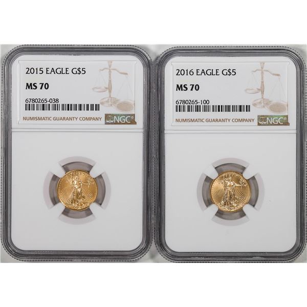 Lot of 2015-2016 $5 American Gold Eagle Coins NGC MS70