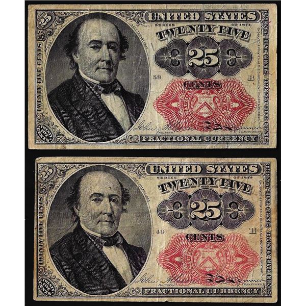 Lot of (2) 1874 Fifth Issue Twenty-Five Cents Fractional Currency Notes