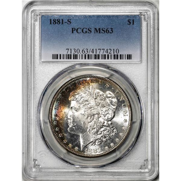 1881-S $1 Morgan Silver Dollar Coin PCGS MS63 Amazing Toning