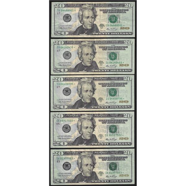 Lot of (5) 2006 $20 Federal Reserve Star Notes