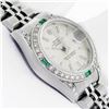 Image 5 : Rolex Ladies Stainless Steel Silver Index Emerald and Diamond Datejust Wristwatch