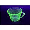 Image 4 : Green Depression Uranium Glass Cup and Saucer "Florentine Poppy" Pattern (Glows)