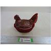 Image 1 : Carnival (or Red) Glass Hen on Nest (6.5" Long)