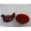 Image 3 : Carnival (or Red) Glass Hen on Nest (6.5" Long)