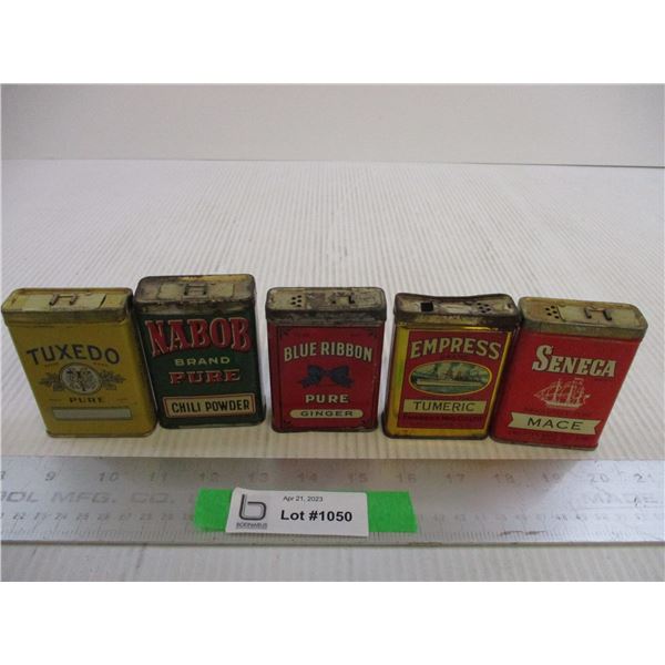 (5) Spice Tins ( Nabob, Tuxedo, Blue Ribbon Etc.)