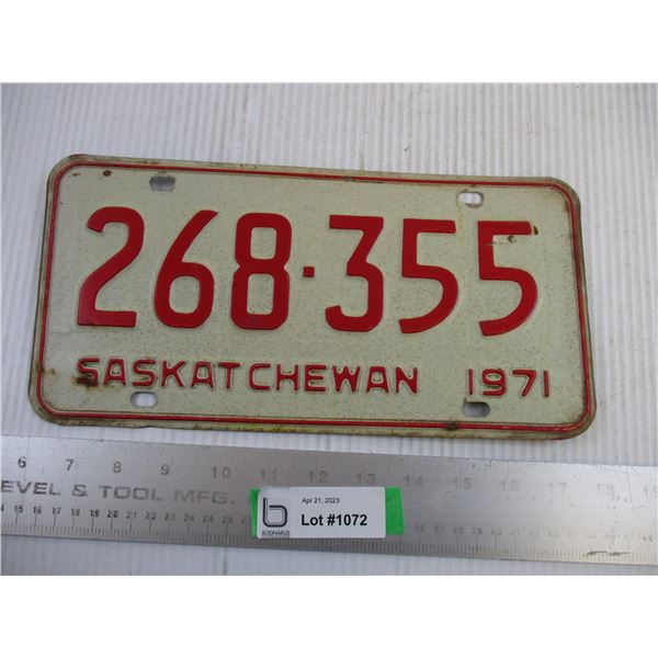 1971 Saskatchewan License Plate