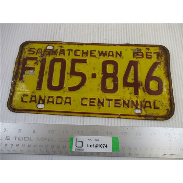 1967 Saskatchewan Canada Centennial License Plate