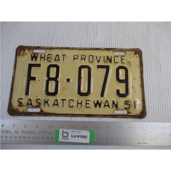 1951 Saskatchewan Wheat Province License Plate