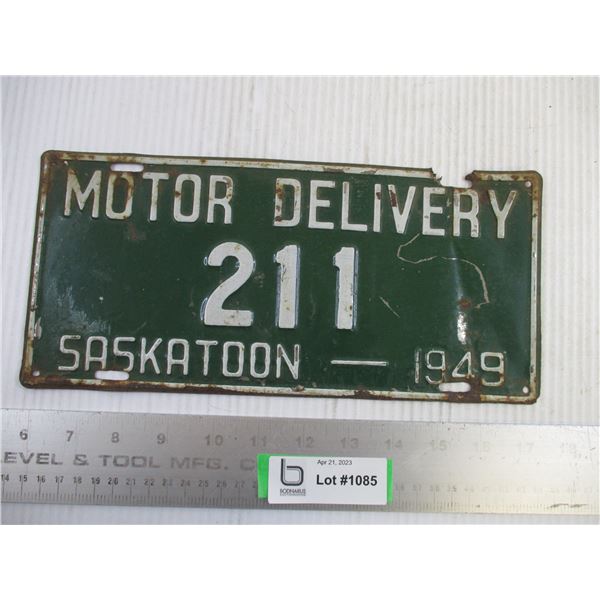 1949 Motor Delivery Saskatoon Low Number Plate