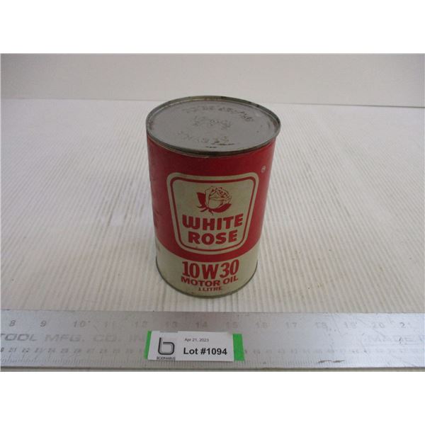 White Roase Motor Oil Can w/ Paper (Cardboard?) Label