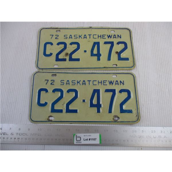 Pair of 1972 Saskatchewan License Plates