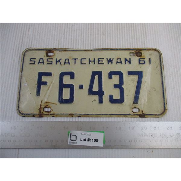 1961 Saskatchewan License Plate