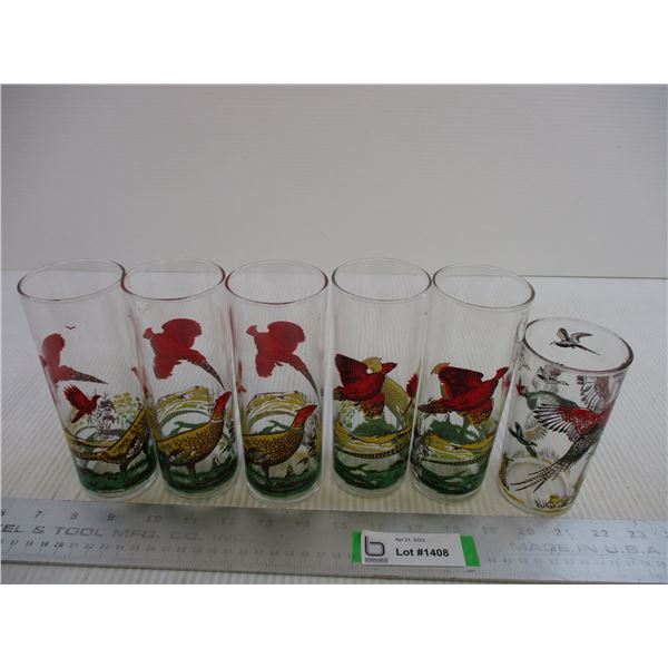 (6) Vintage Pheasant Drinking Glasses