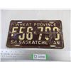 Image 1 : 1954 Saskatchewan #F56-796 License Plate