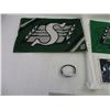 Image 2 : Lot of 4 Saskatchewan Roughriders Items ( Window Flags, Vanity Plate, Etc.)