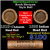 Image 1 : Mixed small cents 1c orig shotgun roll, 1919-d Wheat Cent, 1898 Indian Cent other end, Brinks Wrappe