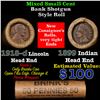 Image 1 : Mixed small cents 1c orig shotgun roll, 1918-d Wheat Cent, 1899 Indian Cent other end, Brinks Wrappe