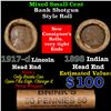 Image 1 : Mixed small cents 1c orig shotgun roll, 1917-d Wheat Cent, 1898 Indian Cent other end, Brinks Wrappe