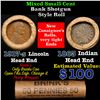 Image 1 : Mixed small cents 1c orig shotgun roll, 1917-s Wheat Cent, 1863 Indian Cent other end, Brinks Wrappe