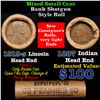 Image 1 : Mixed small cents 1c orig shotgun roll, 1919-s Wheat Cent, 1887 Indian Cent other end, Brinks Wrappe
