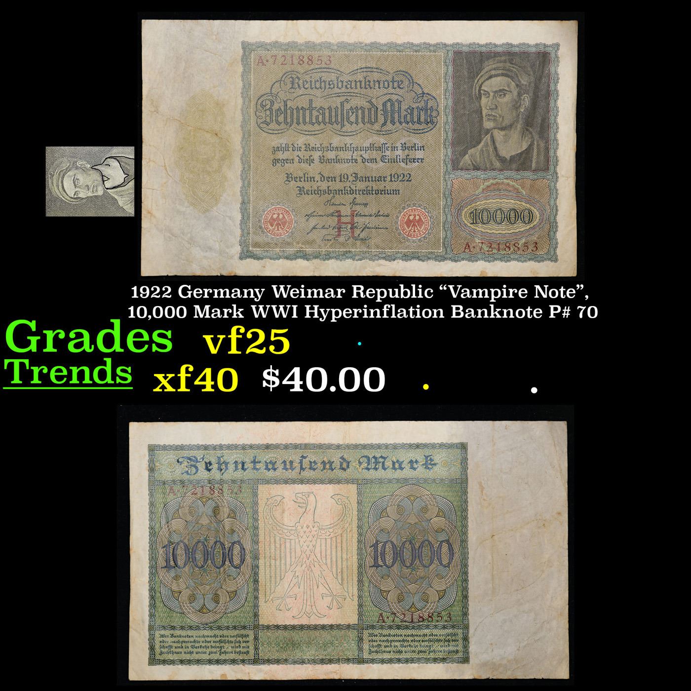 German Vampire Note 1922 Germany Weimar Republic