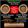 Image 1 : Mixed small cents 1c orig shotgun roll, 1919-s Wheat Cent, 1897 Indian Cent other end, Brinks Wrappe