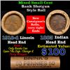 Image 1 : Mixed small cents 1c orig shotgun roll, 1918-d Wheat Cent, 1883 Indian Cent other end, Brinks Wrappe